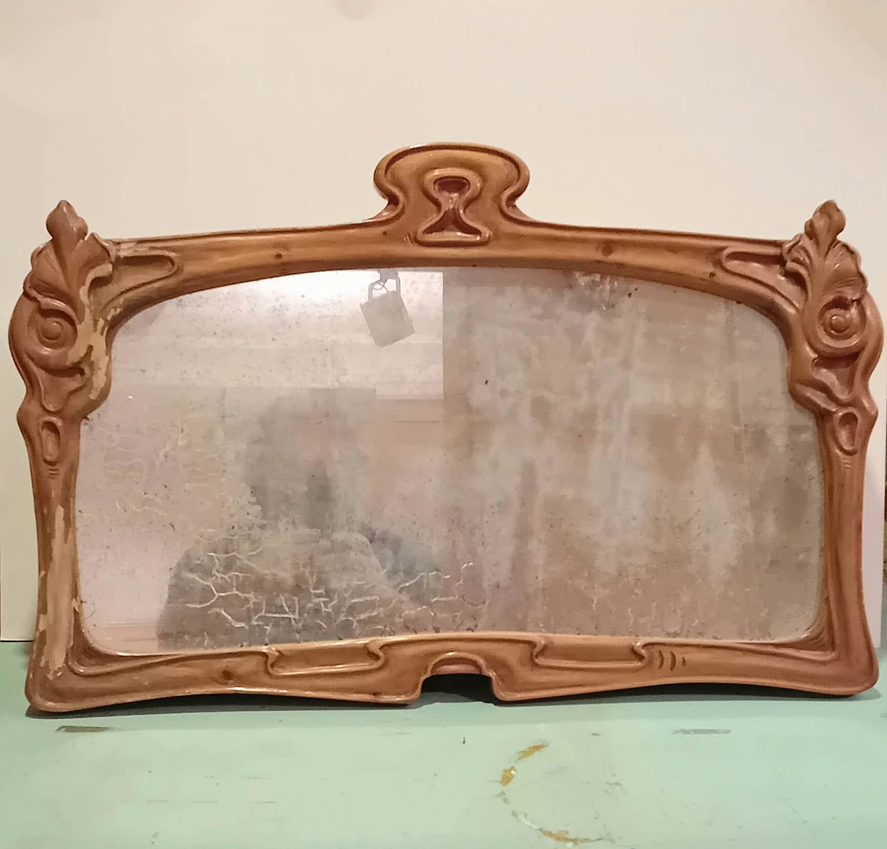 Art Nouveau wooden cabinet with mirror flap, 1920s 2