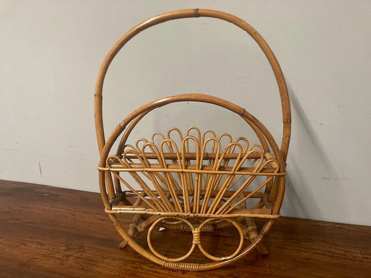 Bamboo magazine rack with handle, 1960s 1