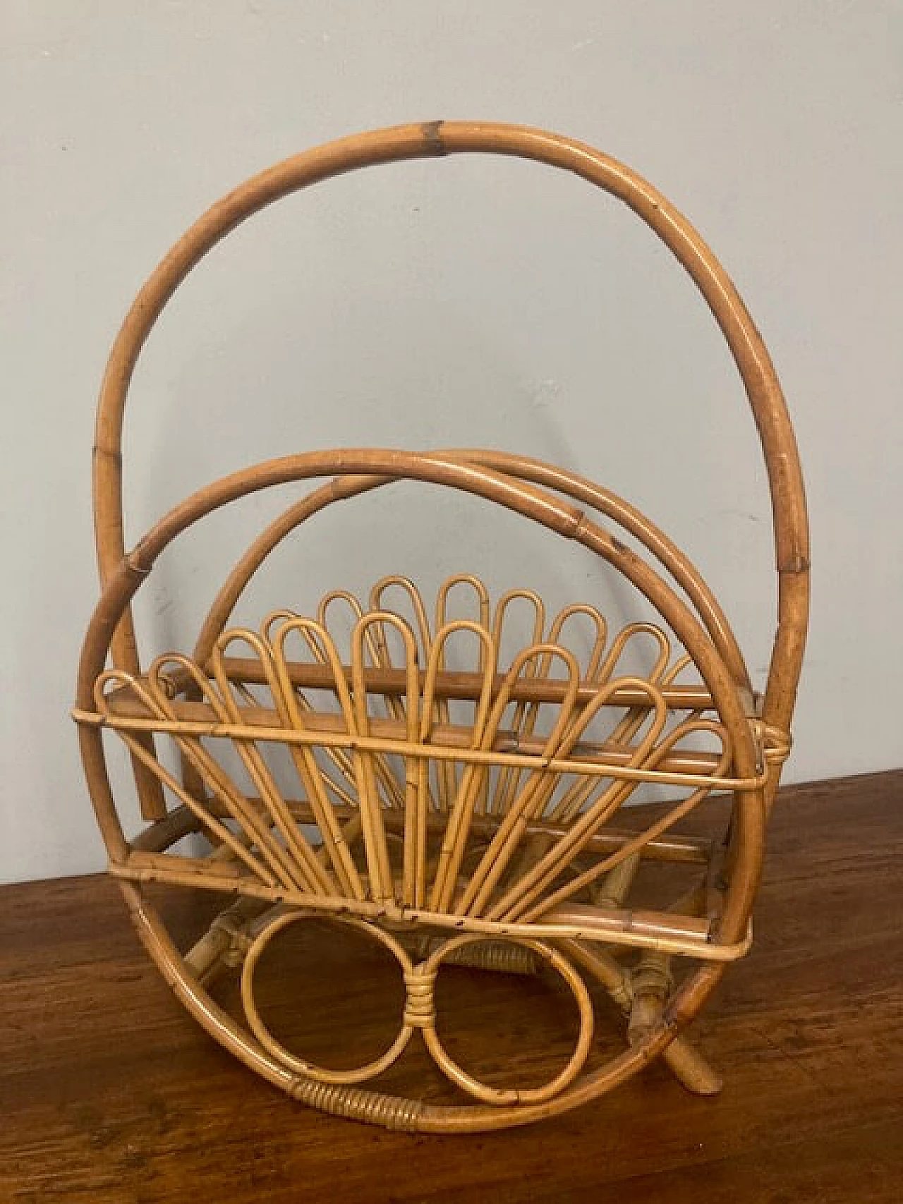 Bamboo magazine rack with handle, 1960s 2