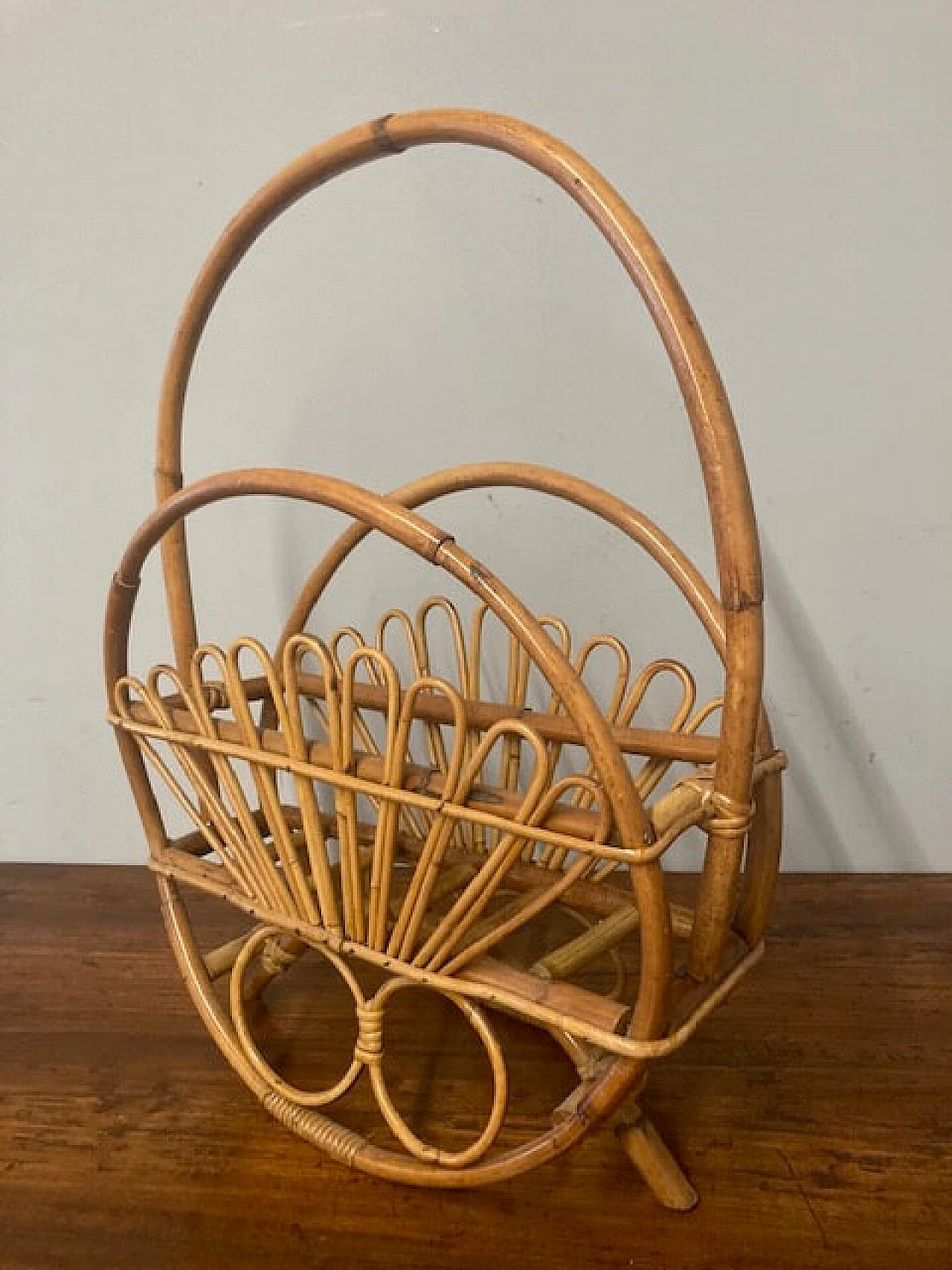 Bamboo magazine rack with handle, 1960s 3