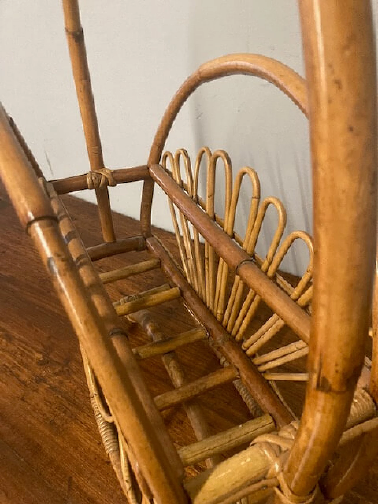 Bamboo magazine rack with handle, 1960s 4