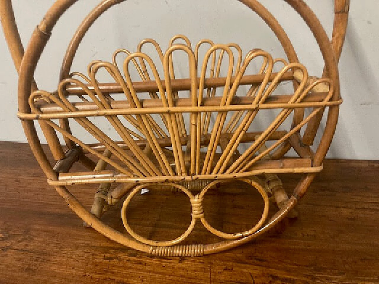 Bamboo magazine rack with handle, 1960s 6