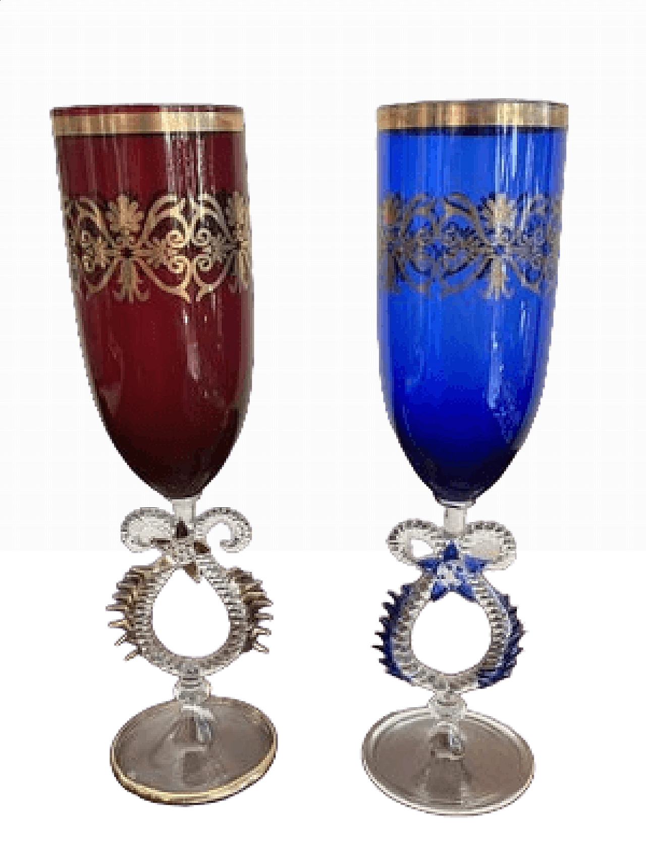 Pair of Murano glass flutes, 1980s 8