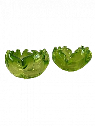 Pair of green Murano glass ashtrays, 1980s