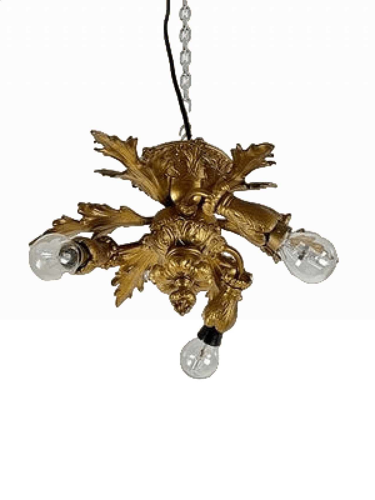 Three-light bronze chandelier, 1960s 8