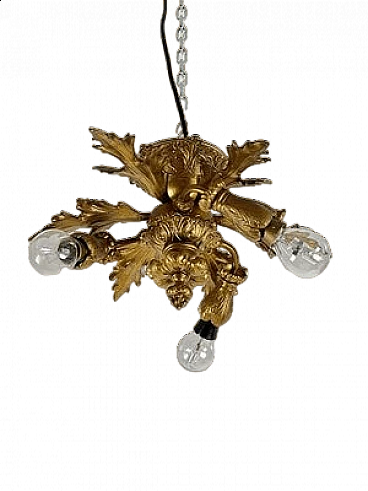 Three-light bronze chandelier, 1960s