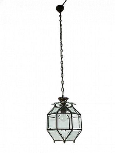 Brass Murano glass lantern chandelier, 1950s