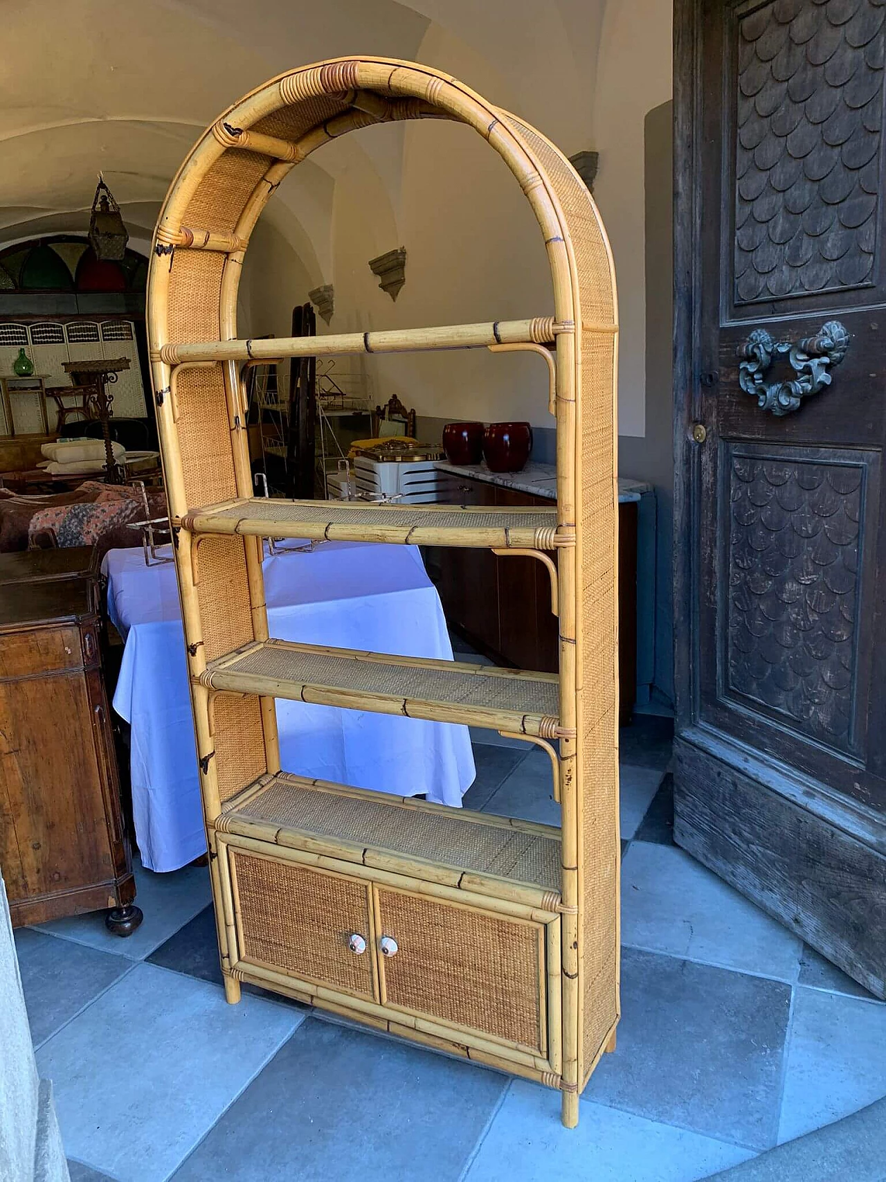 Libreria in vimini e rattan di Vittorio Bonacina, anni '60 2