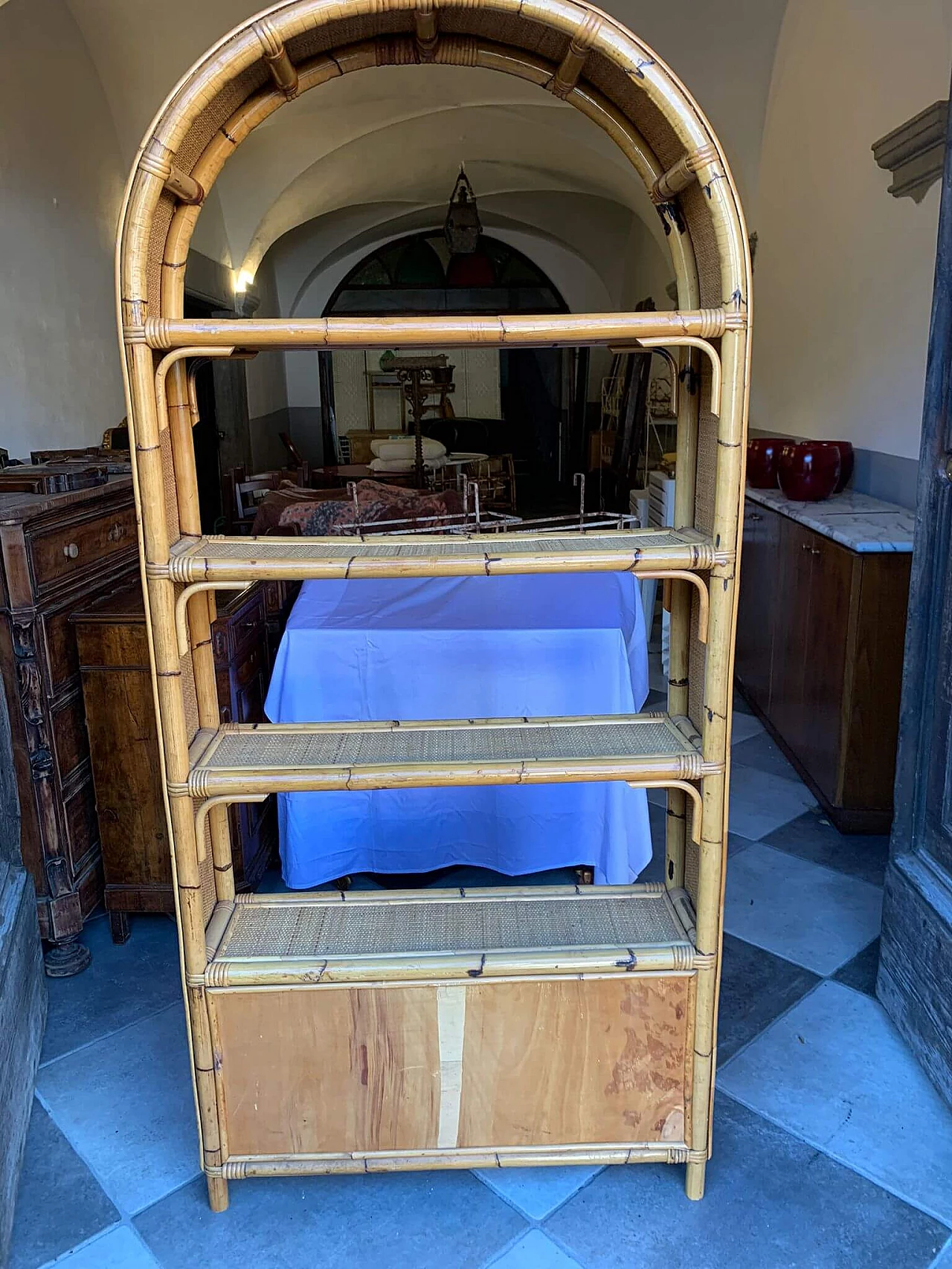 Libreria in vimini e rattan di Vittorio Bonacina, anni '60 10