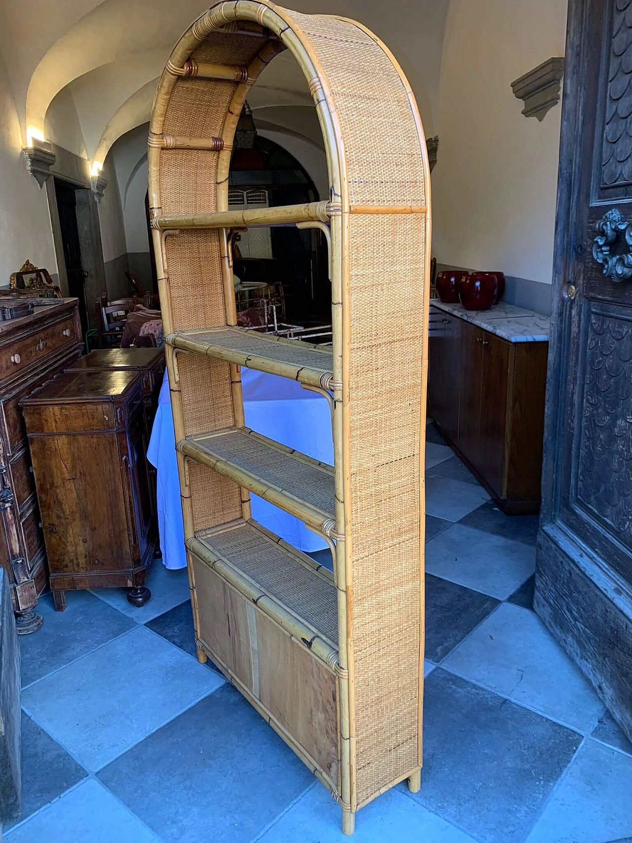 Libreria in vimini e rattan di Vittorio Bonacina, anni '60 12