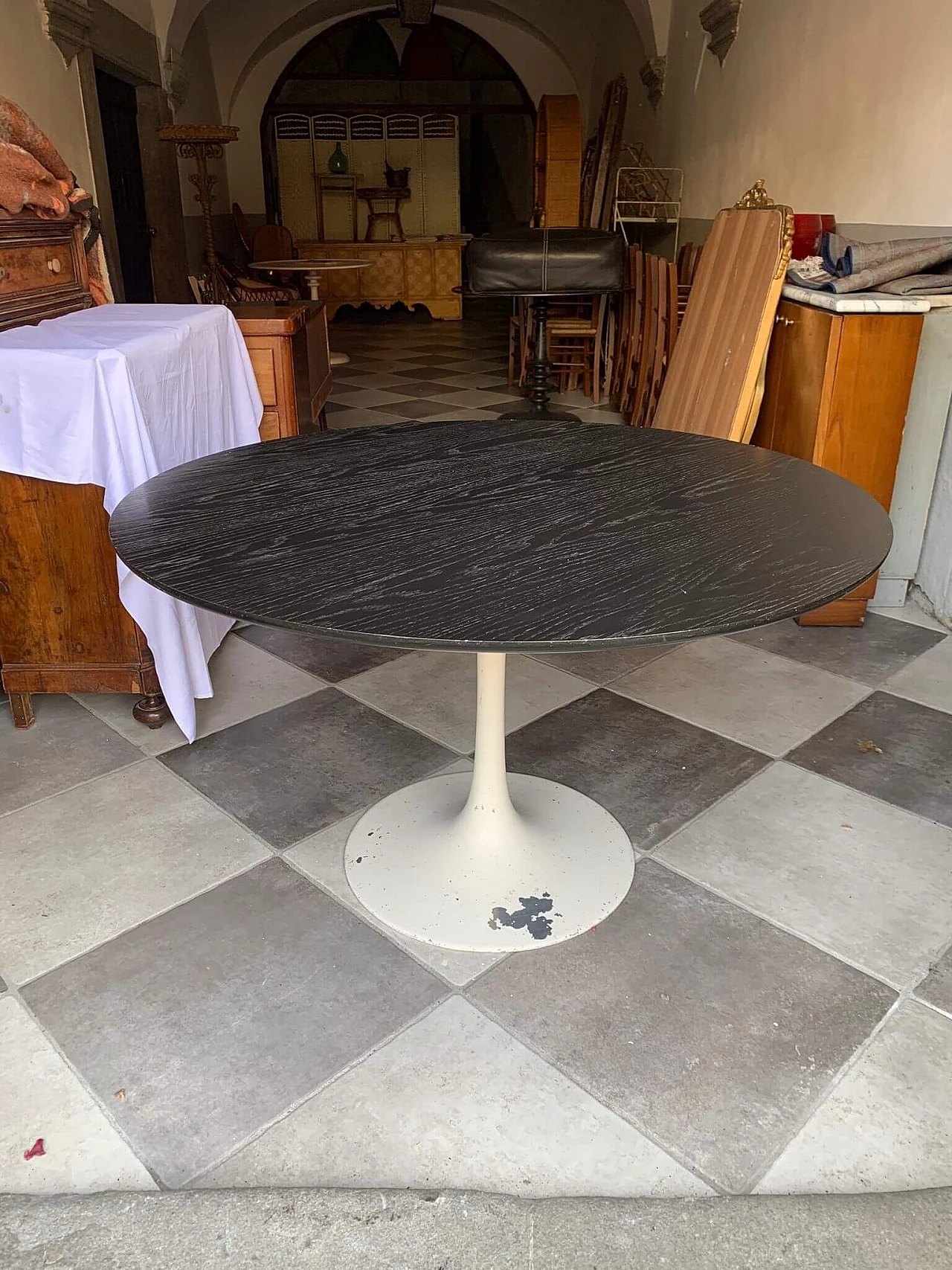 Tulip table with wooden top, 1950s 3