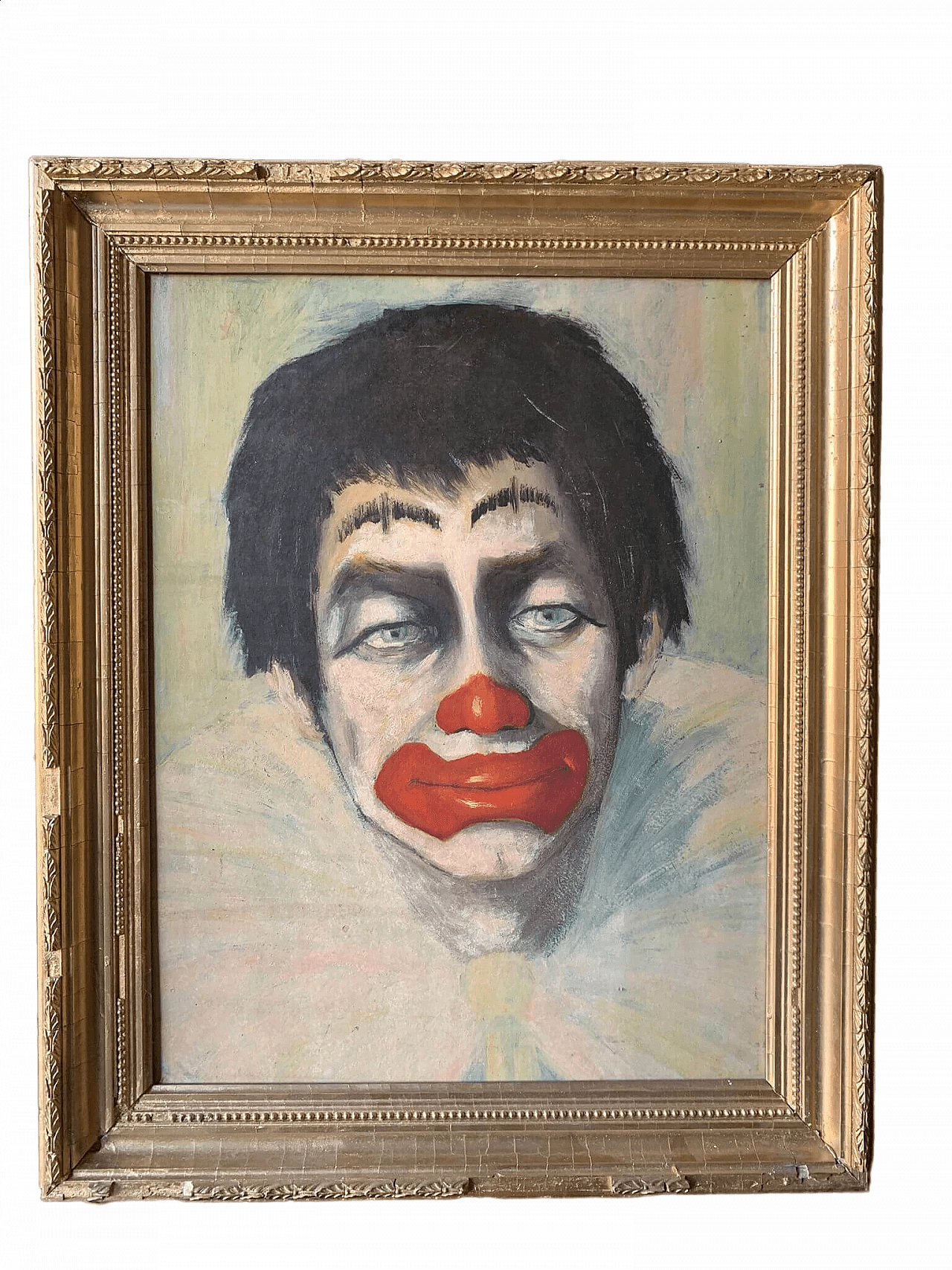 Painting of clown, oil on canvas with plaster frame, 1980s 8