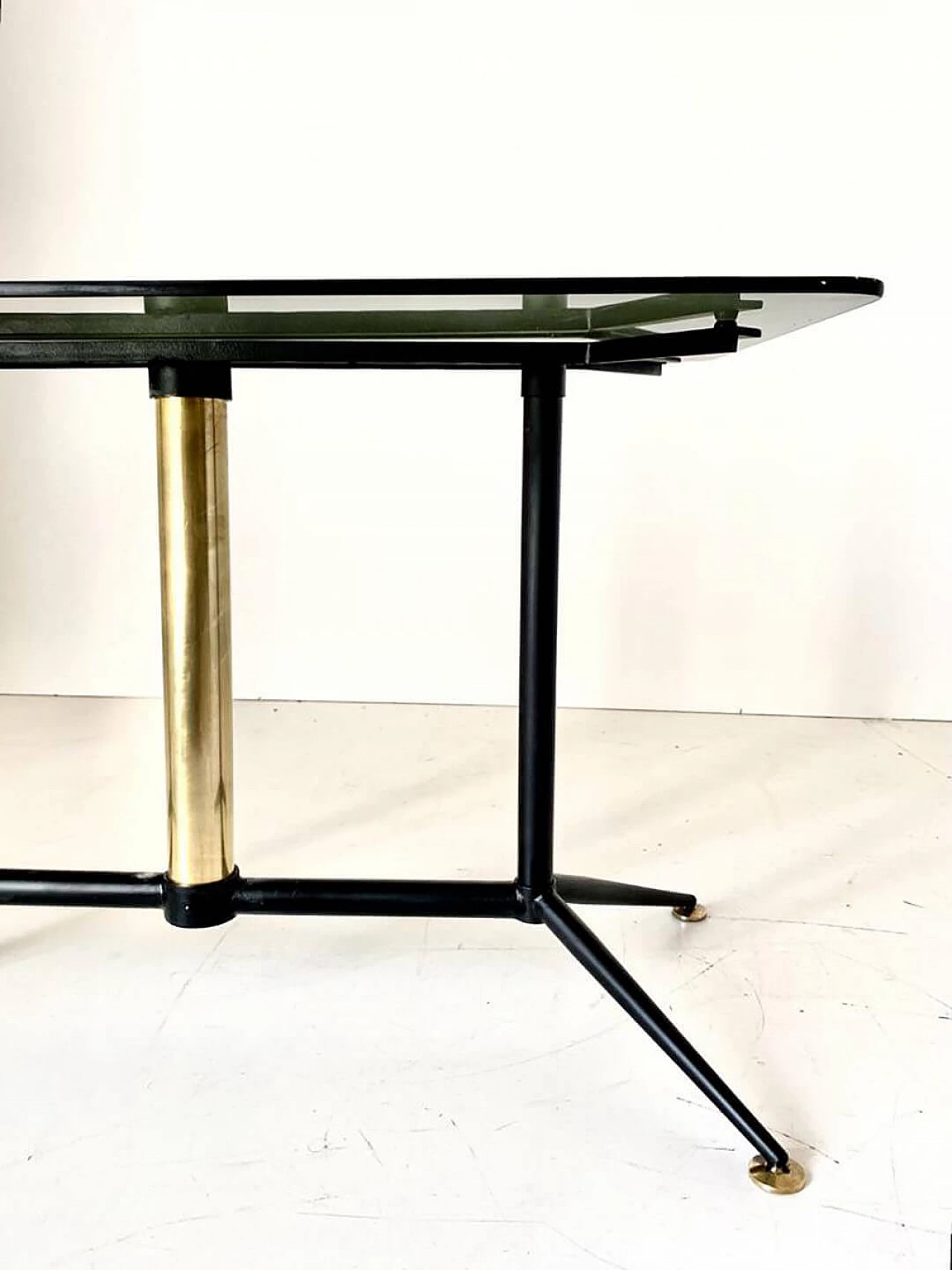 Smoked glass and brass coffee table, 1960s 3