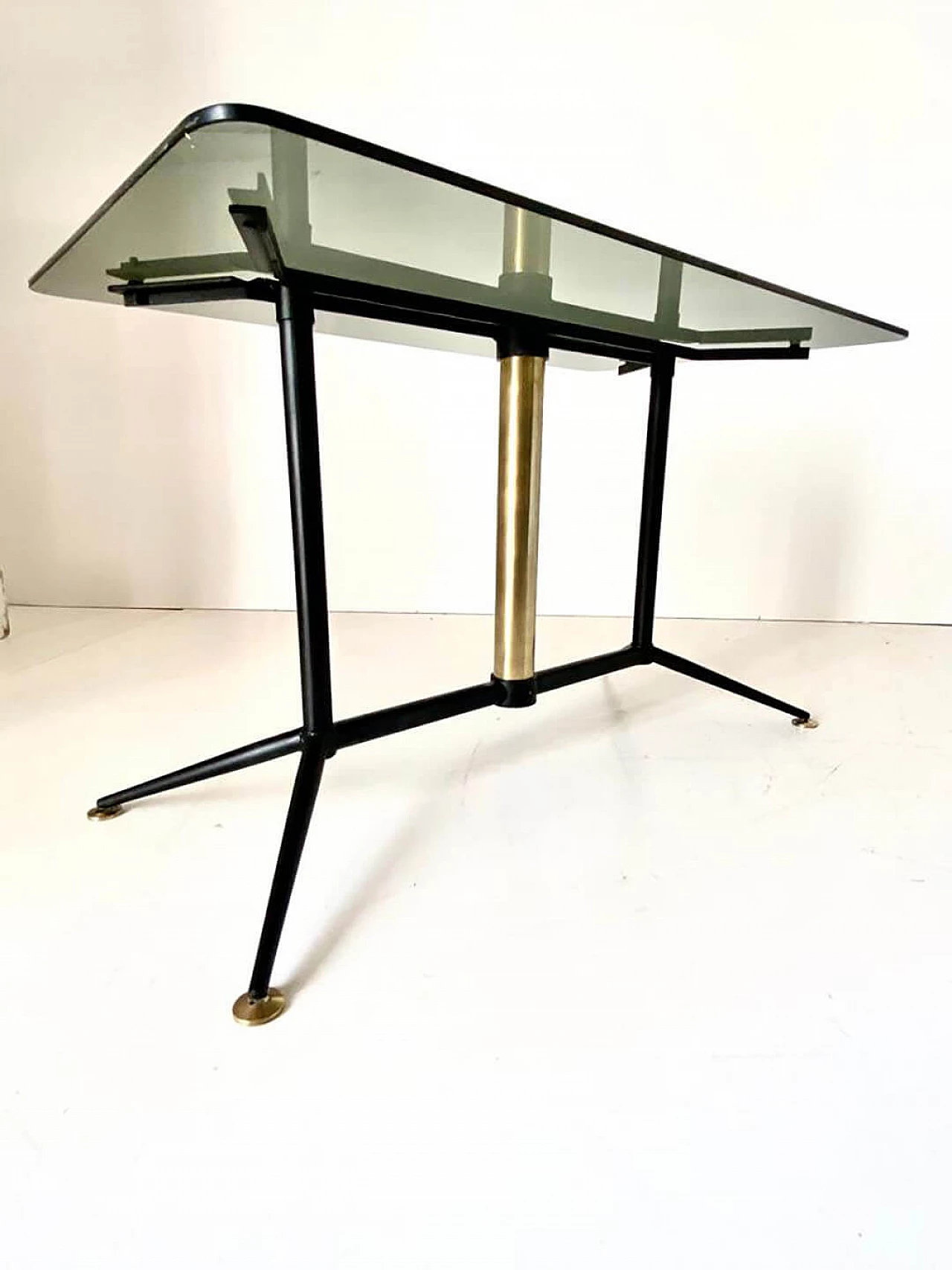 Smoked glass and brass coffee table, 1960s 4