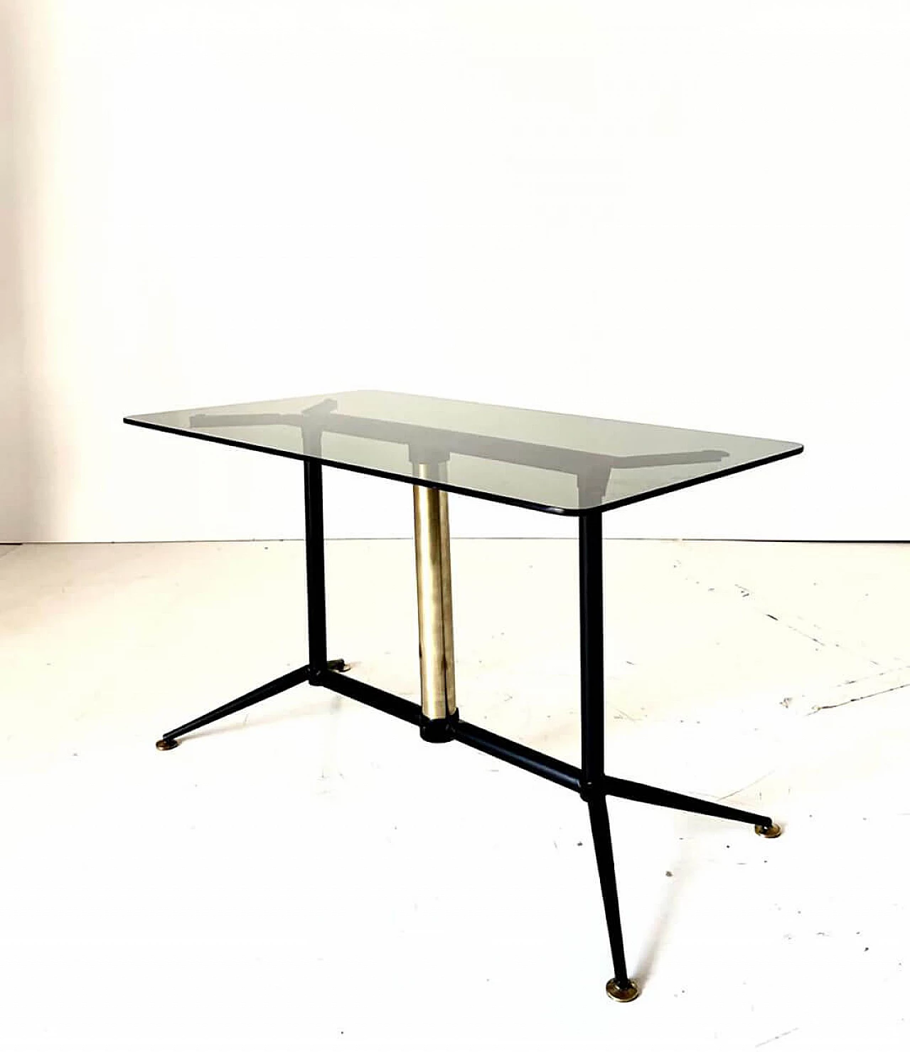 Smoked glass and brass coffee table, 1960s 5