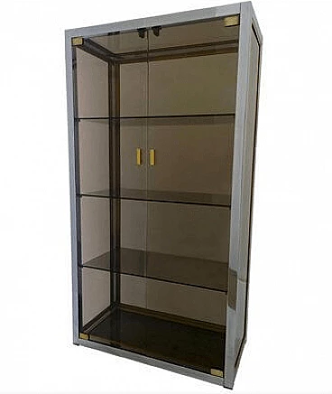 Brass, steel and smoked glass display case, 1970s