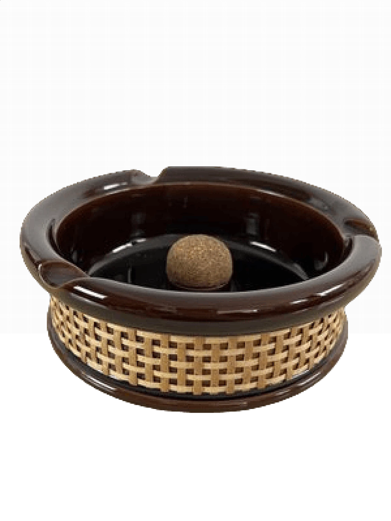 Glazed ceramic, wicker and cork ashtray, 1970s 10