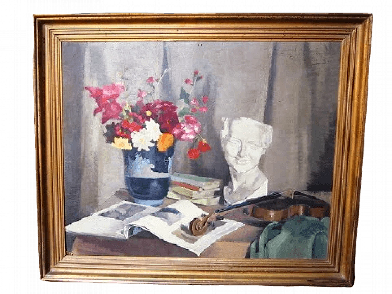 Reine Virely, still life with violin, oil painting on panel, 1937 7