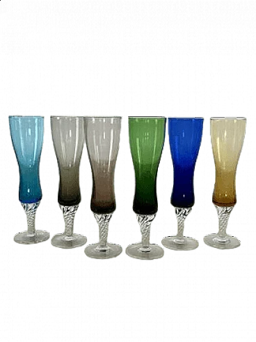 6 Coloured Murano glass beakers, 1960s