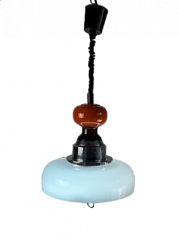 Extendable ceramic and glass pendant lamp, 1970s