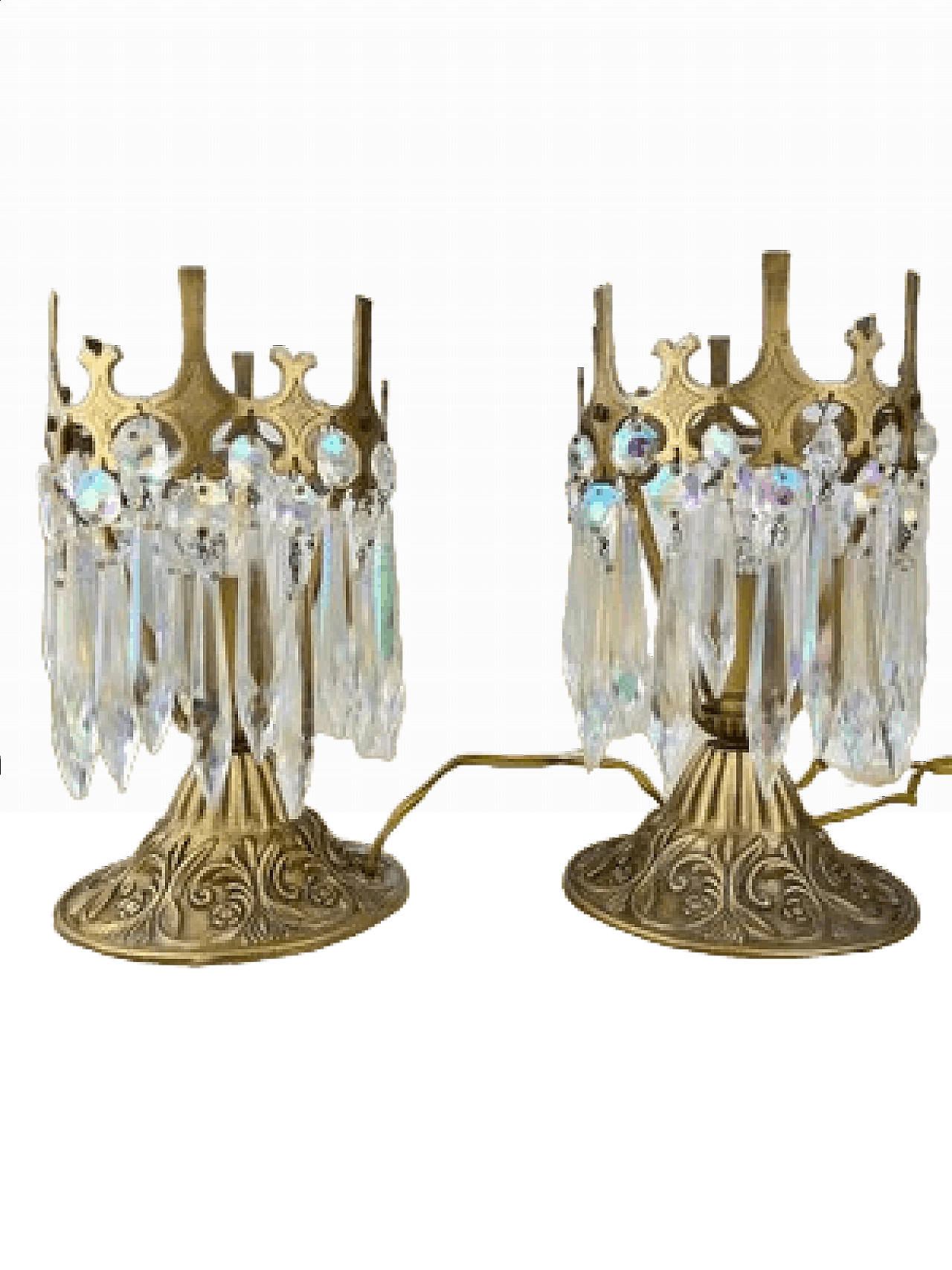 Pair of crystal and bronze bedside lamps, 1960s 8