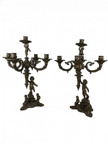 Pair of five-flame bronze candelabra, 1960s