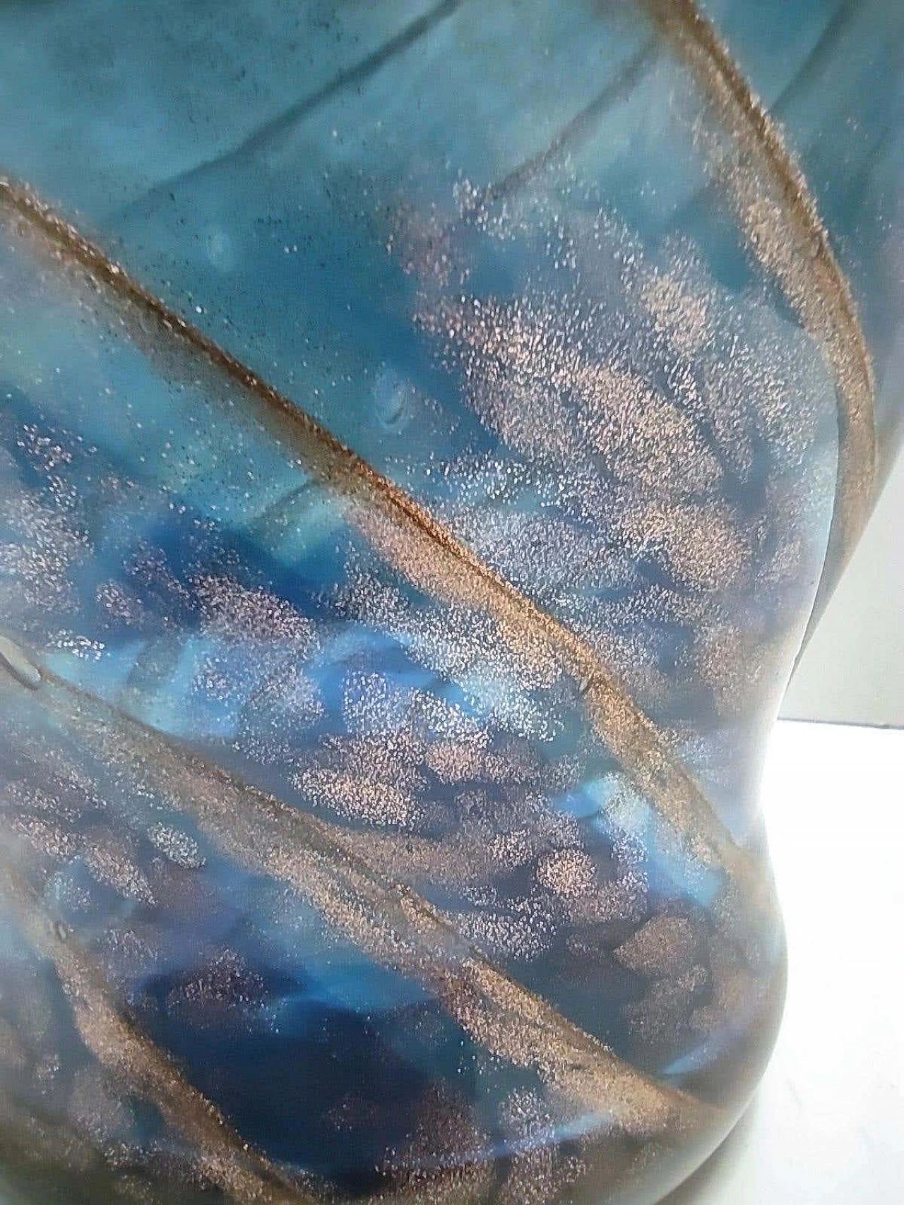 Blue Murano glass vase with bronze aventurine by Fratelli Toso, 1940s 4