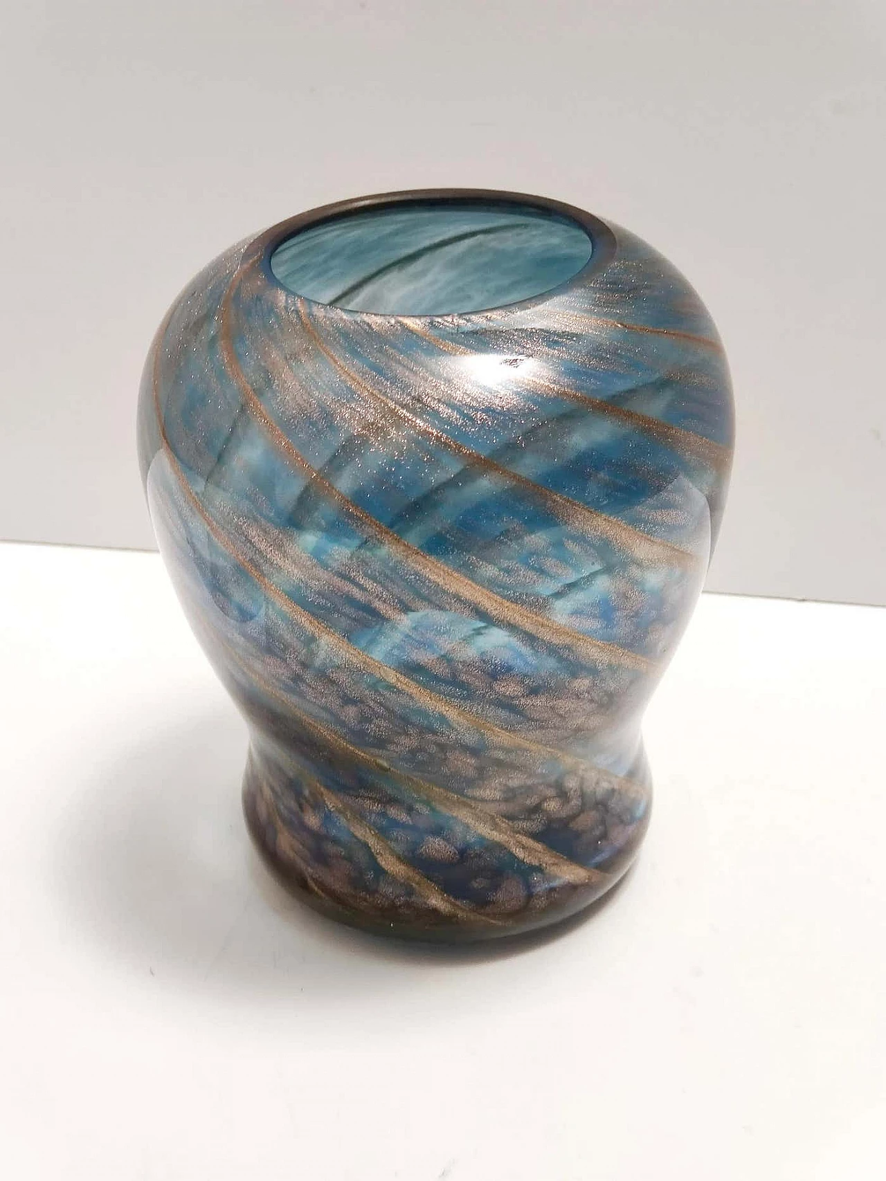 Blue Murano glass vase with bronze aventurine by Fratelli Toso, 1940s 5