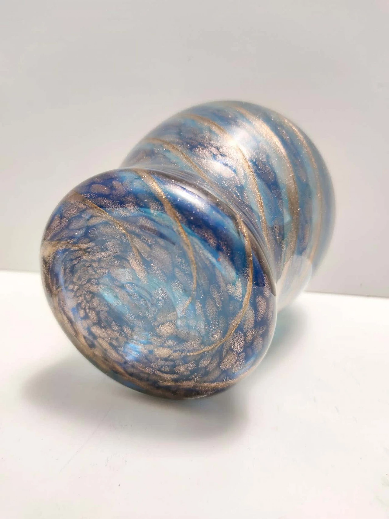 Blue Murano glass vase with bronze aventurine by Fratelli Toso, 1940s 7