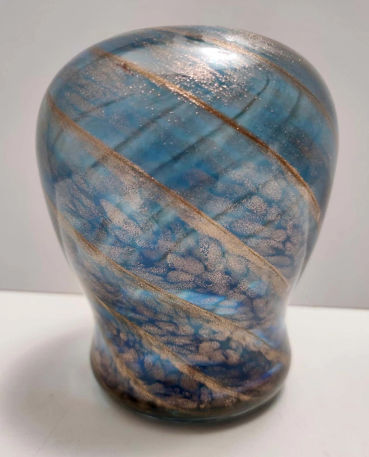 Blue Murano glass vase with bronze aventurine by Fratelli Toso, 1940s 8