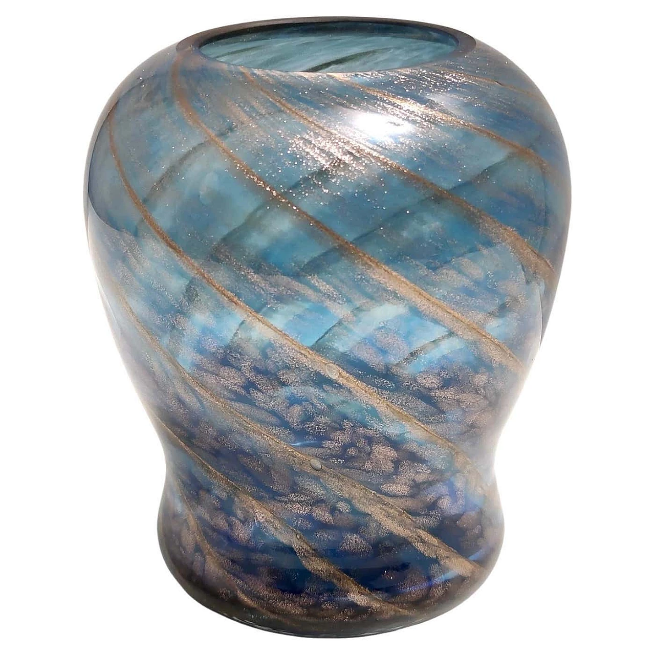 Blue Murano glass vase with bronze aventurine by Fratelli Toso, 1940s 10