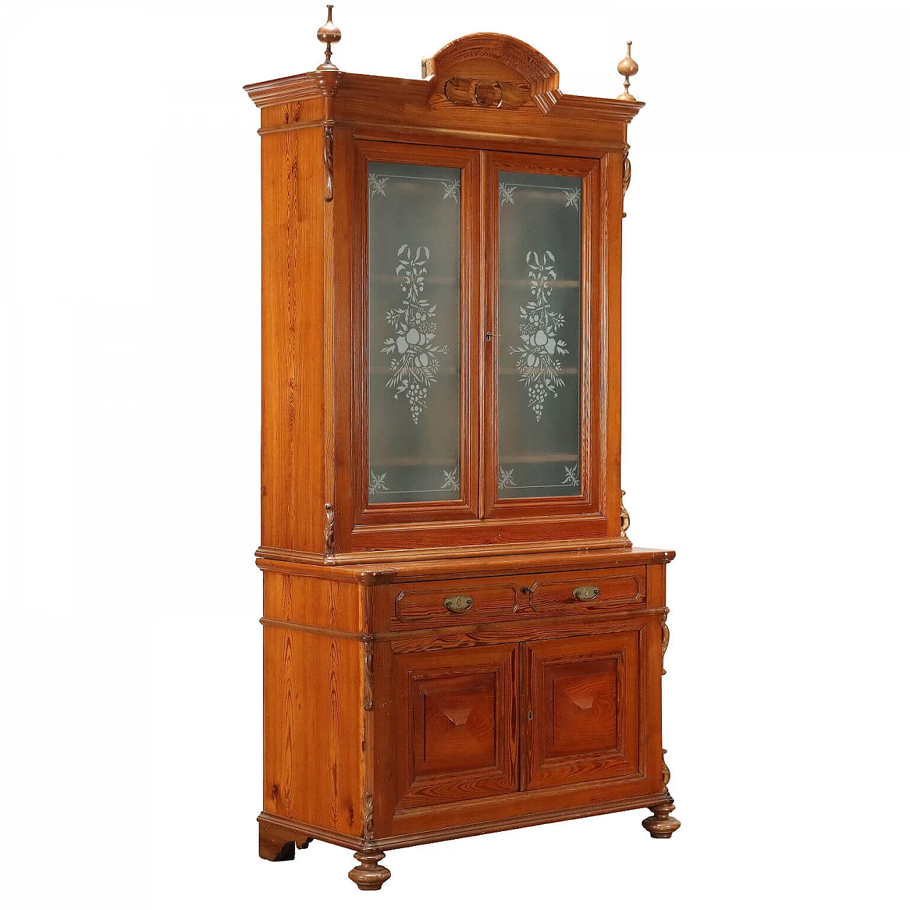 Umbertina larch sideboard with etched glass doors, late 19th century 1