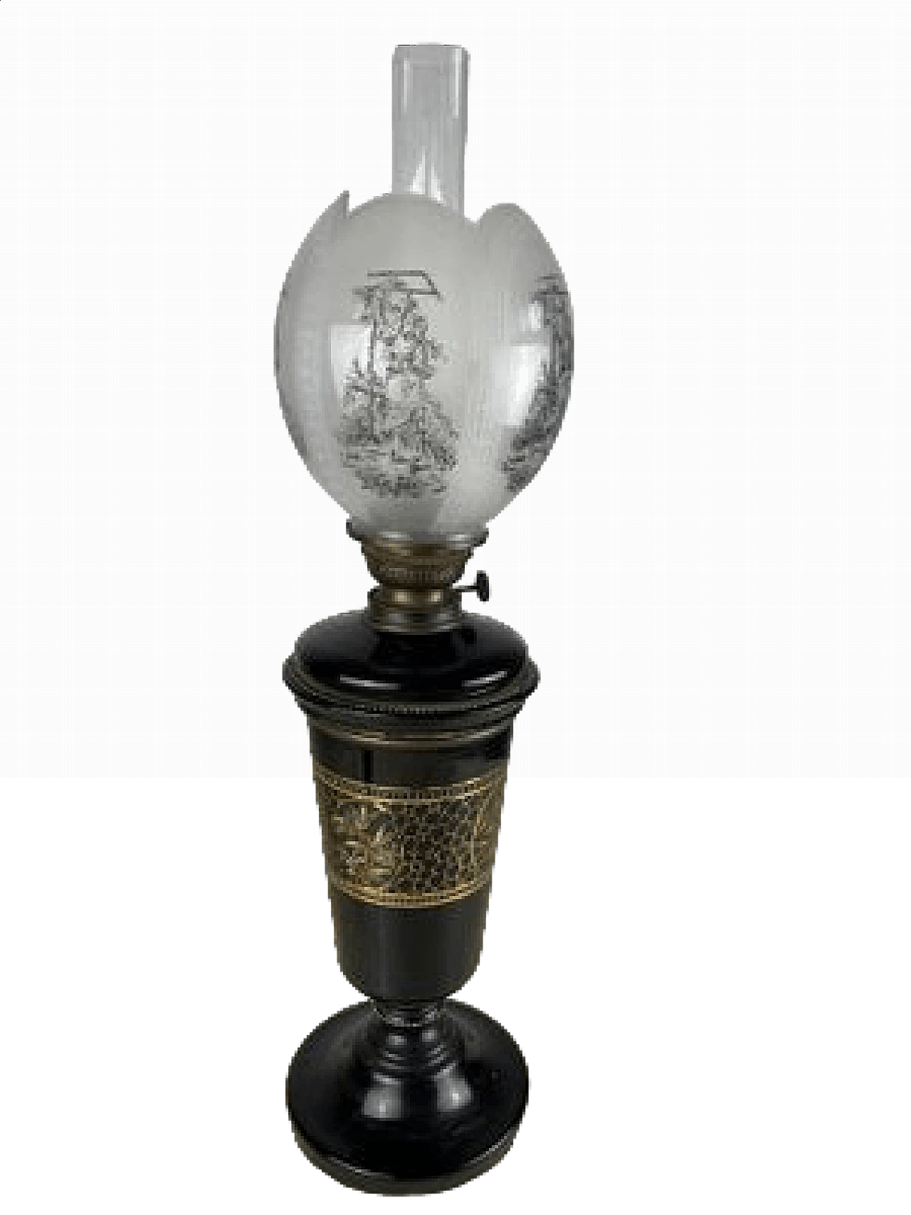 Ceramic, bronze and glass oil table lamp, 1930s 11