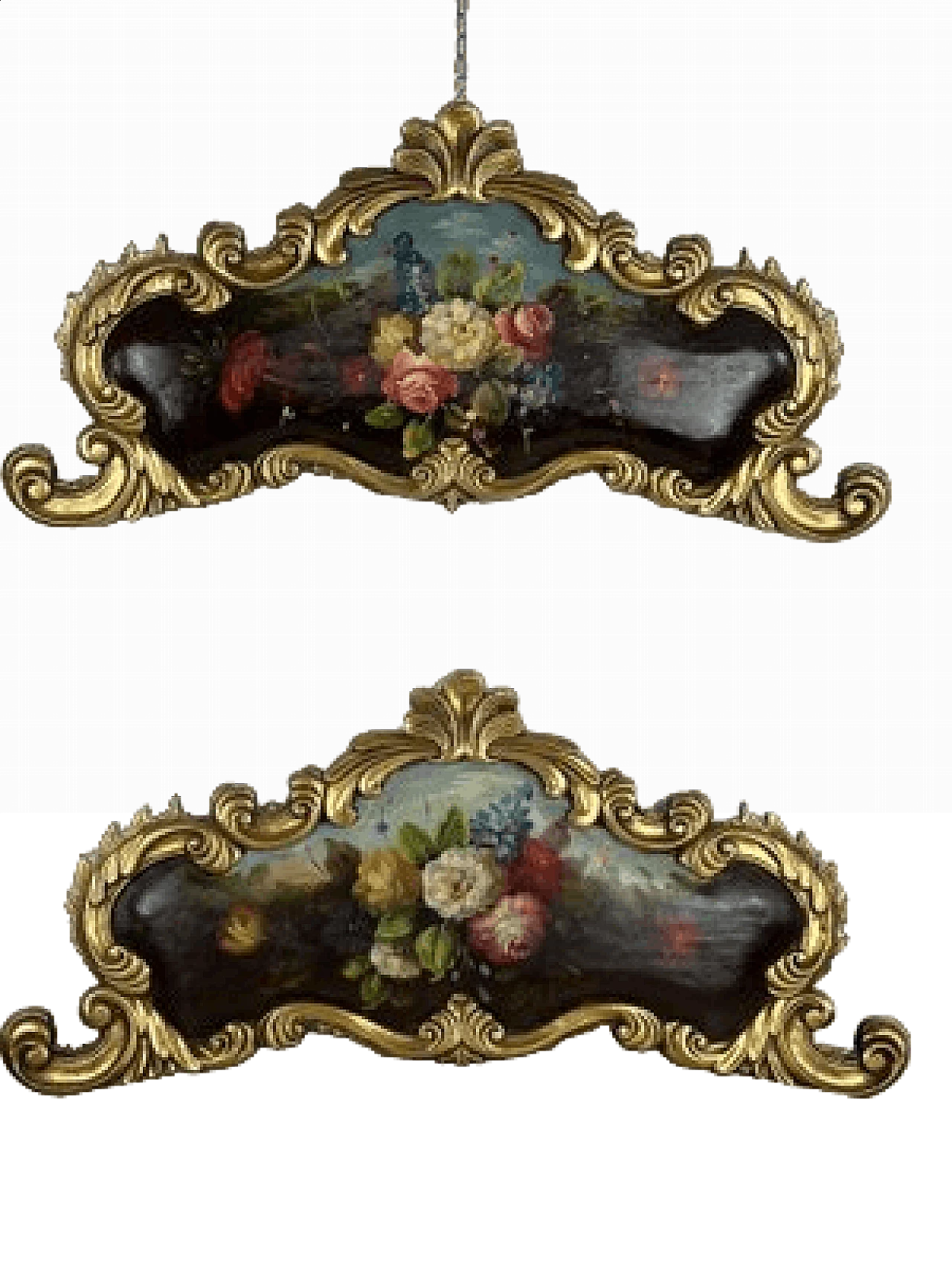 Pair of hand-painted over-door panels, 1940s 9