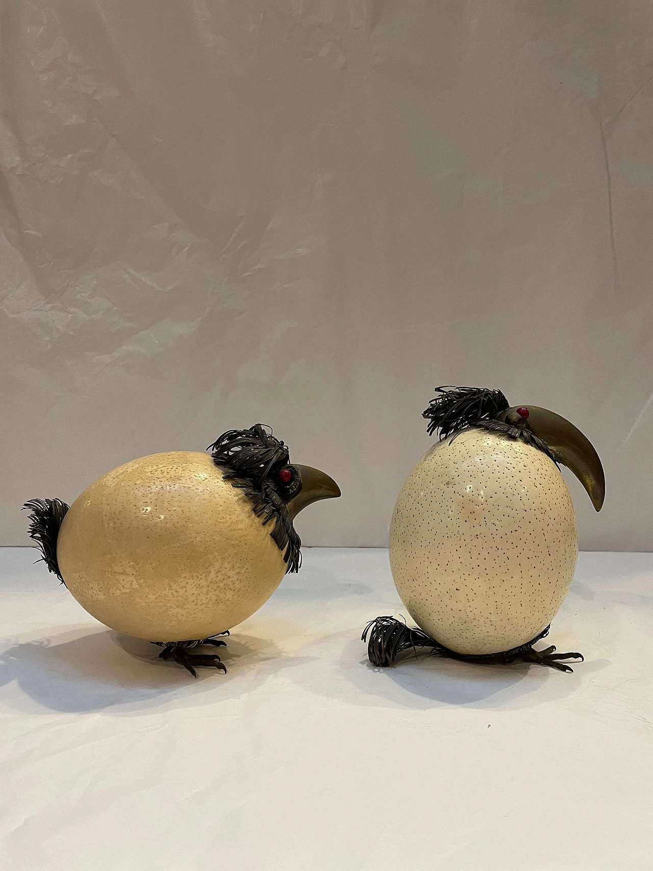 Uova di struzzo raffiguranti uccelli caricaturali, fine '800 7