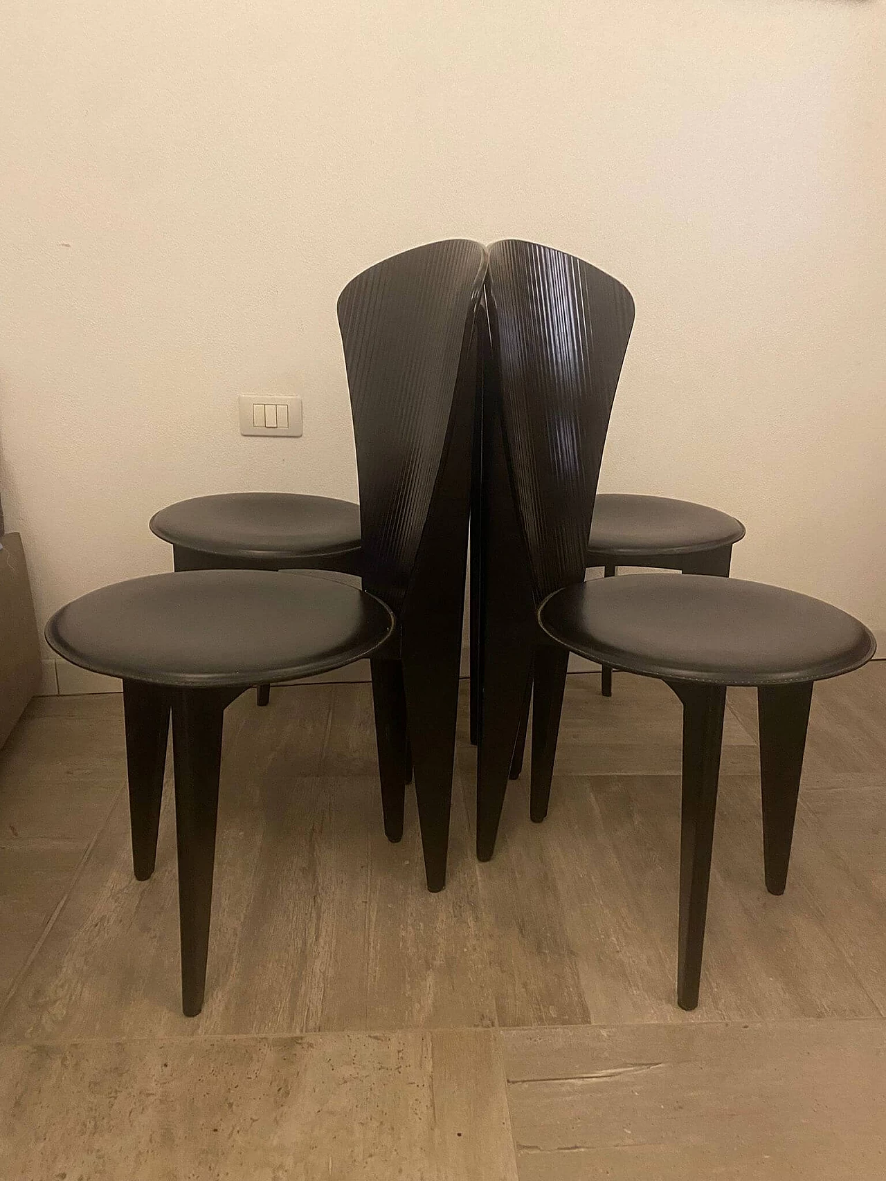 4 Chairs in wood and leather by Calligaris, 1980s 6