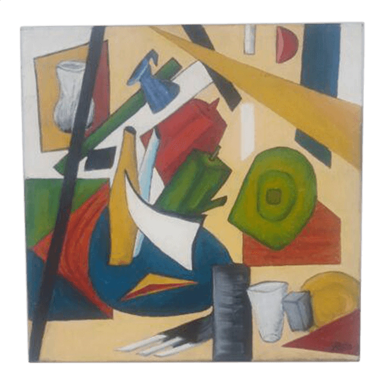 Cubist composition, oil painting on canvas, 1970s 4