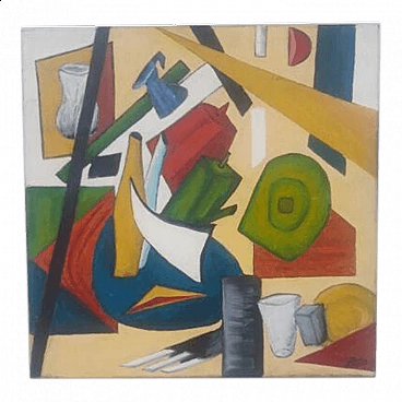 Cubist composition, oil painting on canvas, 1970s