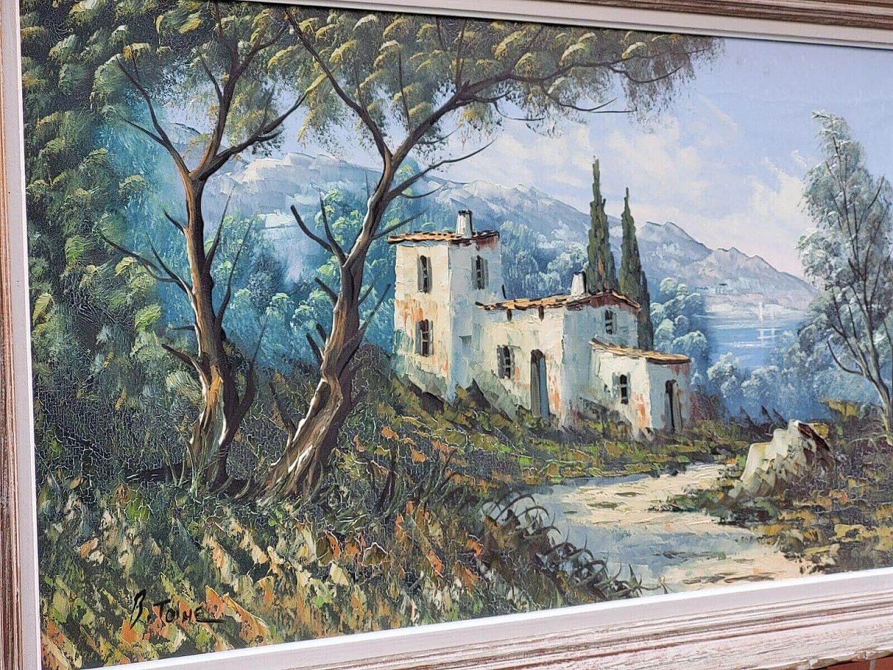 Mountain landscape with buildings, oil painting on canvas, 1940s 5