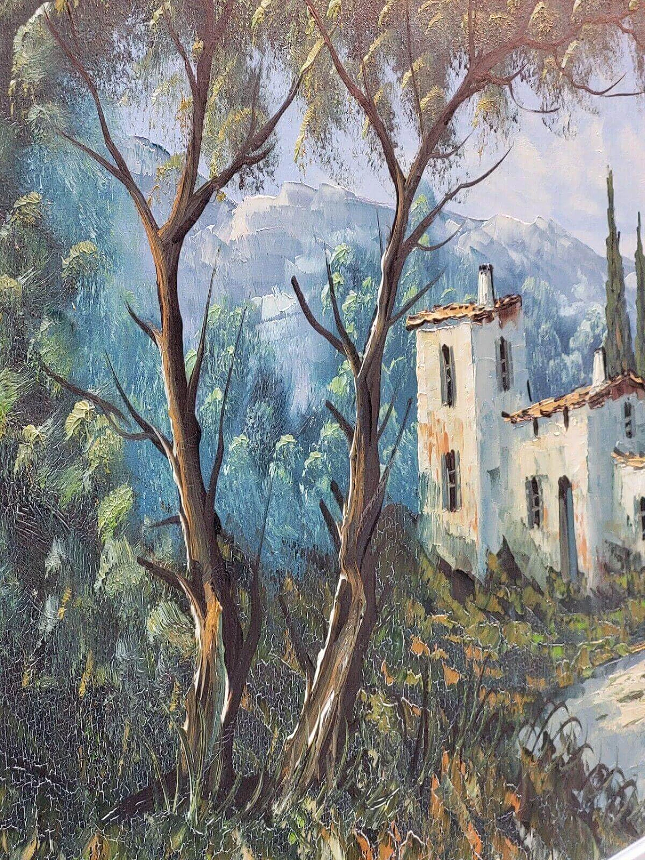 Mountain landscape with buildings, oil painting on canvas, 1940s 6