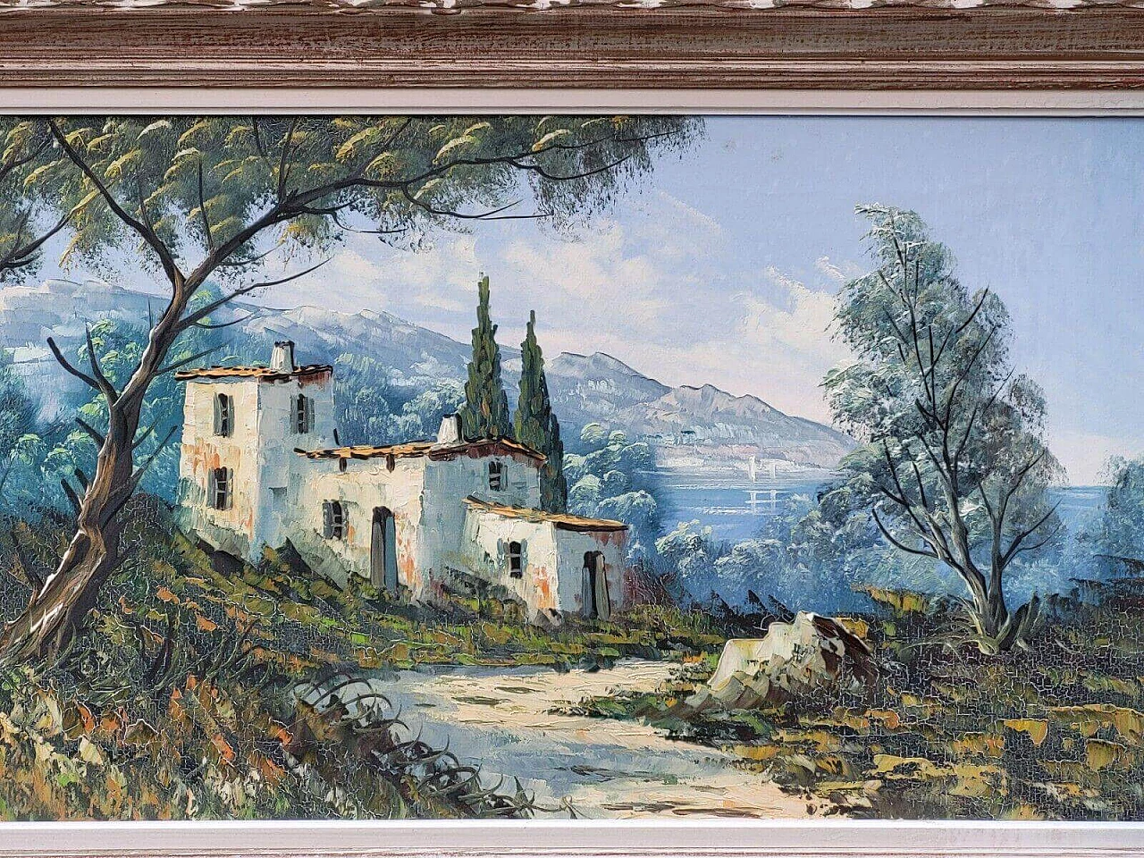 Mountain landscape with buildings, oil painting on canvas, 1940s 7