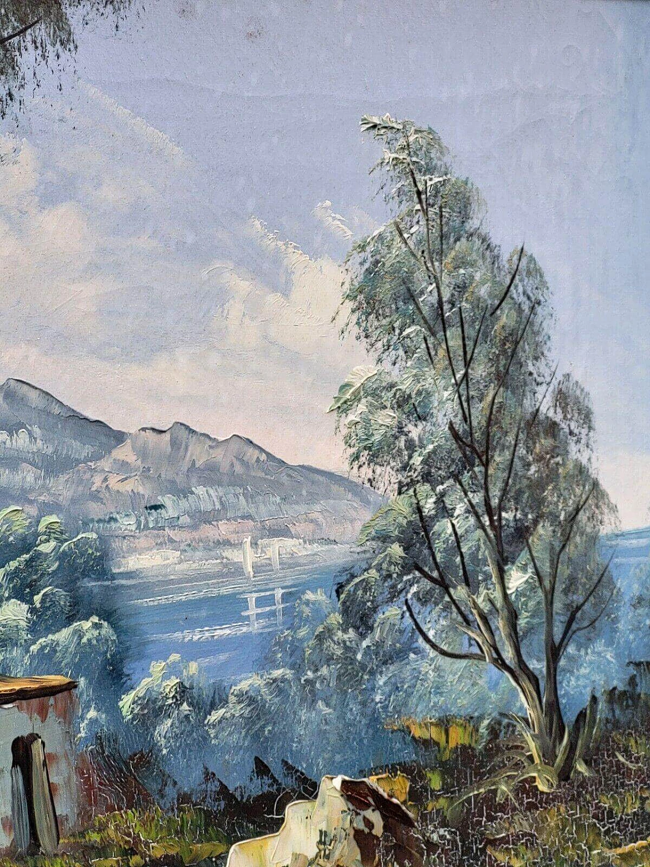 Mountain landscape with buildings, oil painting on canvas, 1940s 8