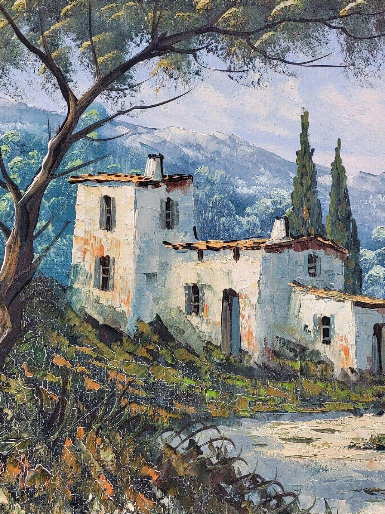 Mountain landscape with buildings, oil painting on canvas, 1940s 9