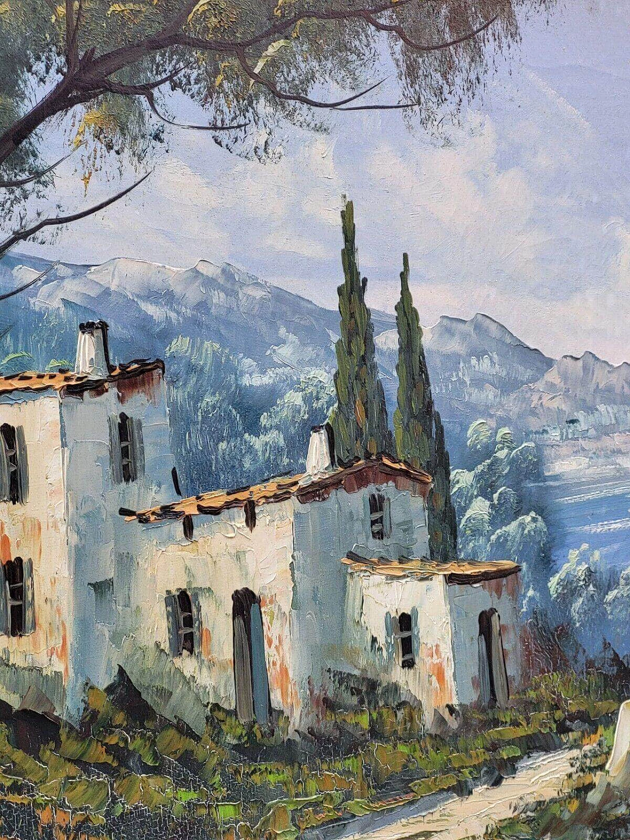 Mountain landscape with buildings, oil painting on canvas, 1940s 11