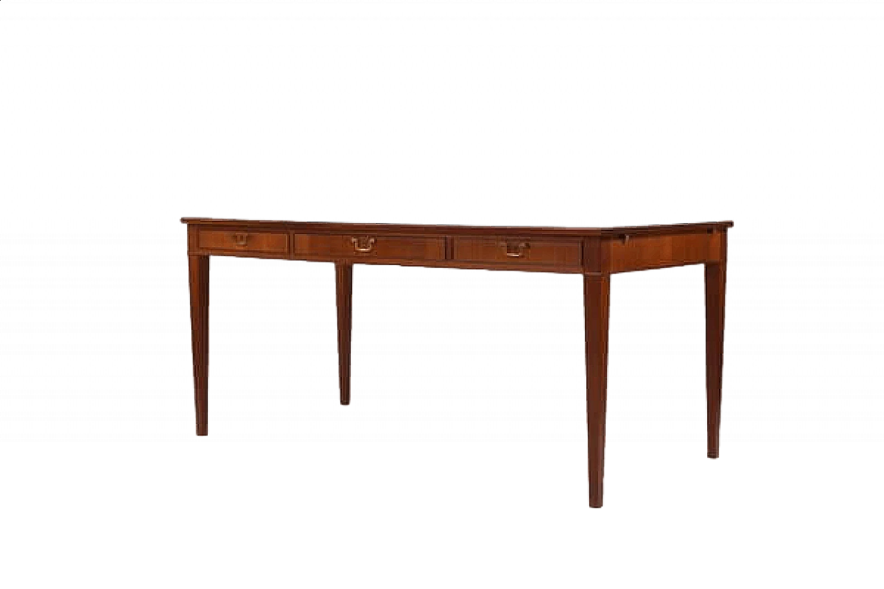 Fine wood desk with drawers and brass handles by Frits Henningsen, 1940s 17