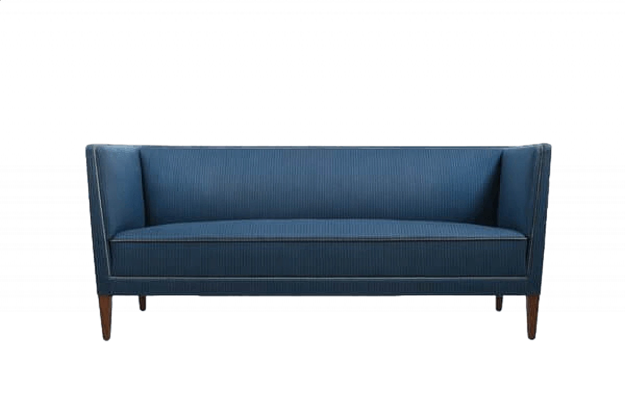 Blue fabric three-seater sofa by Frits Henningsen, 1930s 12