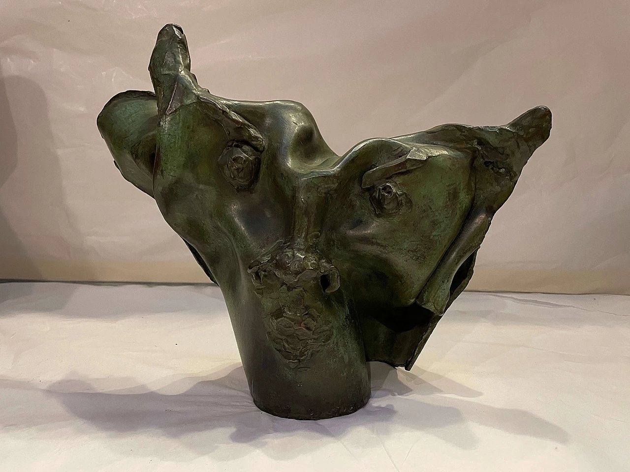 Green patinated bronze abstract bull sculpture 1