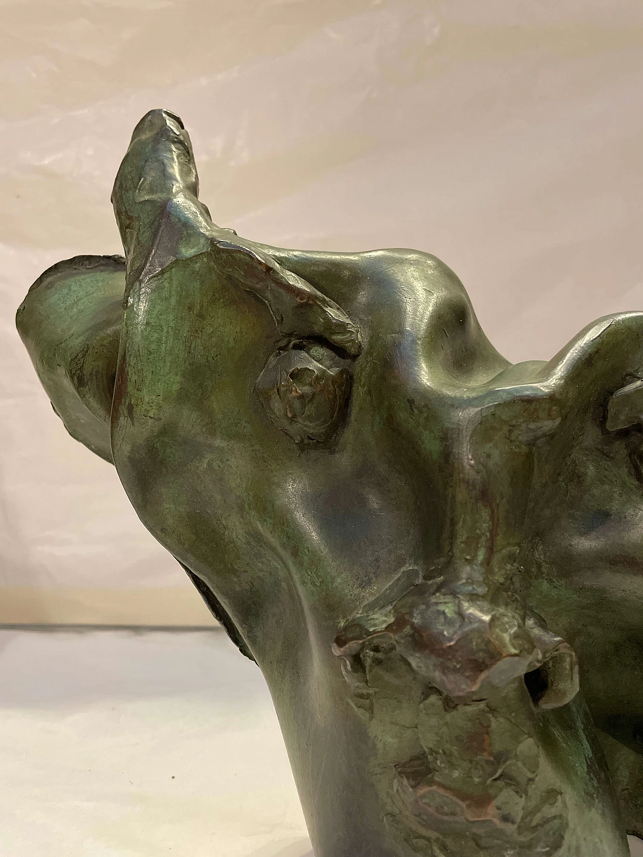 Green patinated bronze abstract bull sculpture 2