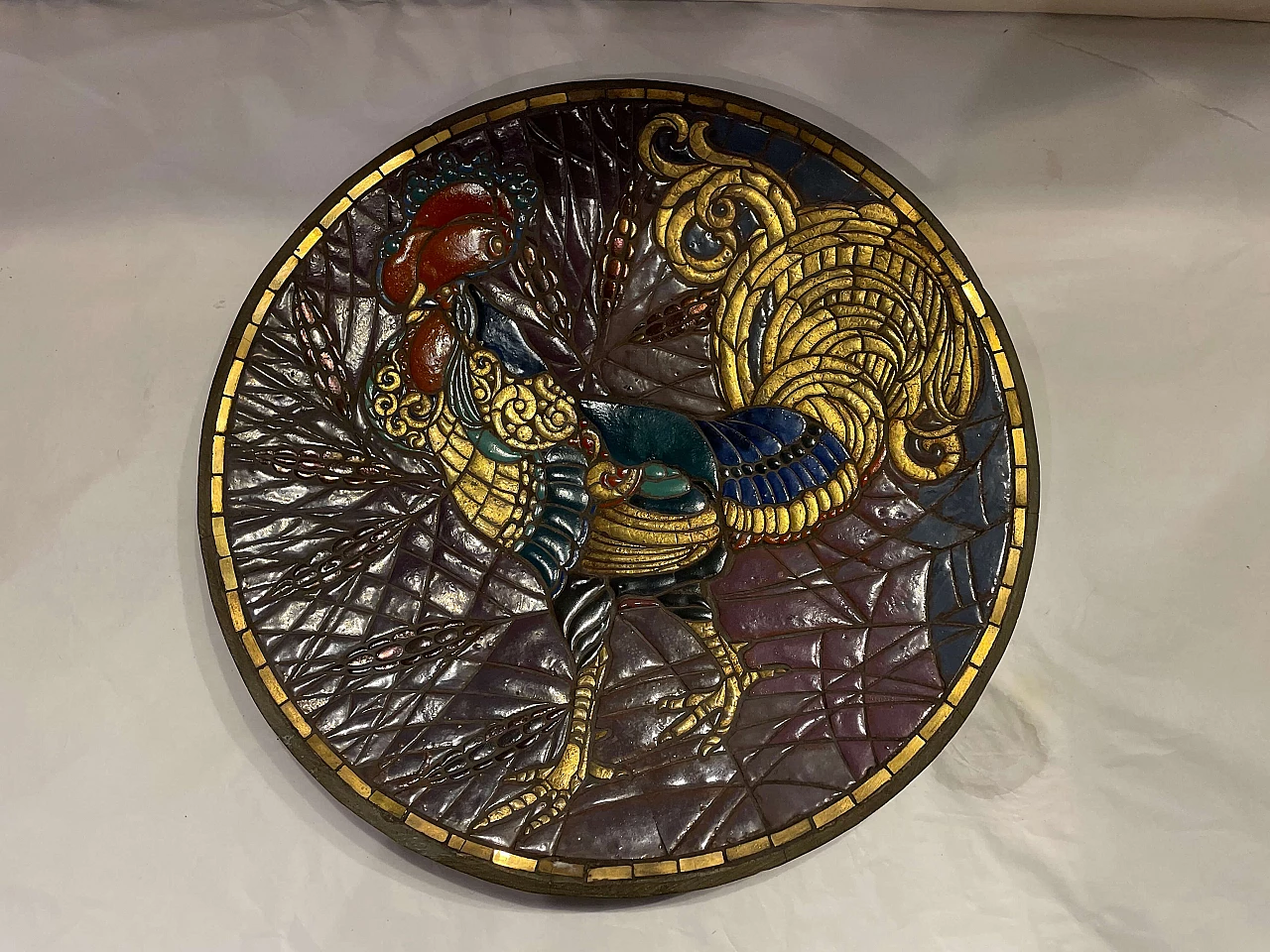 Plate graffito-decorated depicting a rooster by Giovanni Battista Gianotti, early 1900s 4