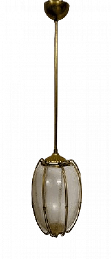 Chandelier in corroded glass and brass , 1950s
